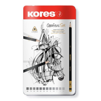 Grafitov ceruzka, sada, kovov katua, trojhrann, KORES ''GRAFITOS'', 12 rznych tvrdost